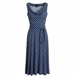 Express Blue and White Geometric Knee Length Dress